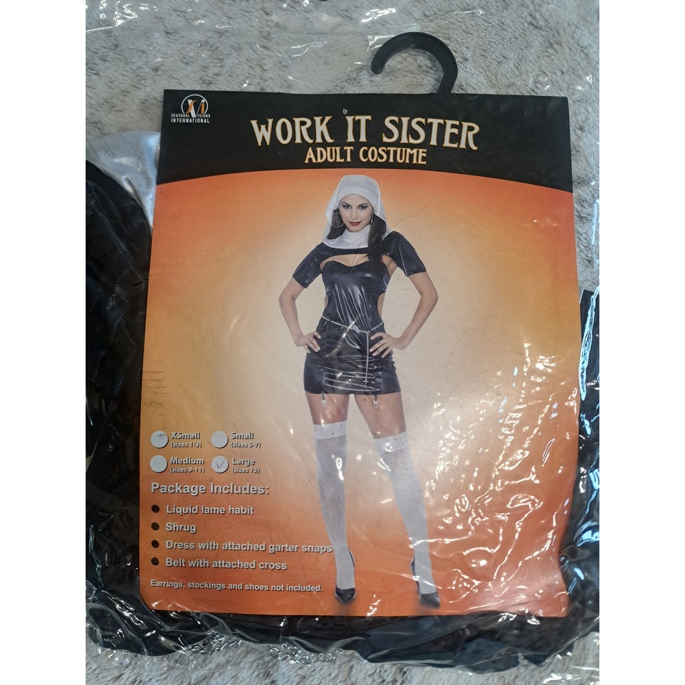 Seasonal Visions Work It Sister Sexy Nun Black Silver Adult Costume Size Large